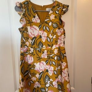Loft size M petite dress mustard yellow floral